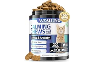 WEALLIN Calmante per Gatti, 200 Snack Naturali per Rilassatezza, Aiuta Contro Agitazione, Separazione, Visite Veterinarie, Viaggi, Suoni Forti, Gusto Pollo per Tutte Le Razze e Dimensioni