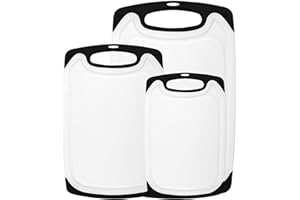 FUKTSYSM Plastic Cutting Board - 3 Pcs Chopping Board, Cutting Board with Juice Grooves and Easy-Grip Handles, BPA-Free, Non-Porous, Dishwasher Safety