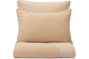 URBANARA Bettwäsche Manisa Musselin-Bettwäsche Bettdeckenbezug 155x220 cm aus Dreamfeel Baumwoll-Musselin Leinwandbindung Bettdecke Bettbezug - Stroh