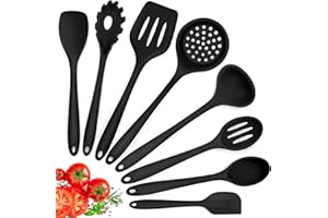 Herogo Küchenhelfer Set, 8-teilig Silikon Kochbesteck Set, Antihaft Hitzebeständig Küchenutensilien Kochgeschirr Set mit Silikonspatel/Löffel/Wender/Schöpfkelle - Schwarz