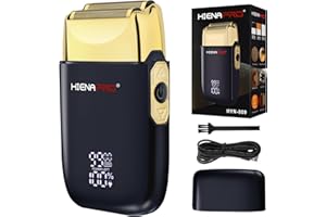 HIENA PRO Foil Shaver for Men Barber, Double Electric Foil Trimmer, Professional Electric Razor, Close Shaver, Cordless Rechargeable with USB, Detachable Design, LED Display, Black Gold