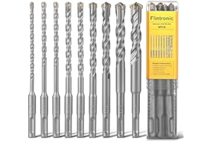 flintronic Zestaw wierteł SDS Plus, 9 wierteł do betonu, zestaw wierteł z 4 ostrzami, wiertło udarowe, wiertła do kamienia SDS, (5, 6, 6, 8, 8, 10, 12, 14, 16) x 160 mm, narzędzia do wiercenia w