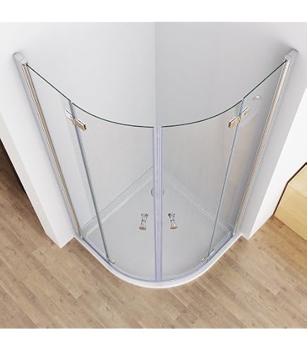 AQUABAD Duschwanne 'Palast' – 90x90 Cm Viertelkreis, White Stone, Mit LeakProtect, Inkl. Ablaufgarnitur, Blende Poliertes Gold