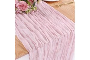 Kesfey Pink Cheesecloth Table Runner 35"x157", 13FT Long Gauze Table Runner Boho for Wedding, Festive Decorations and Large Parties(90x400cm)