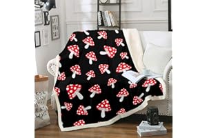 LOUSSIESD Grzyby pluszowy koc, rośliny botaniczne, szerpa, koc dla dzieci, chłopców, dziewcząt, naturalny, dziki grzyb, puszysty, koc na sofę, łóżko, kanapę, narzuta, podwójny, 152 x 180 cm