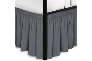 Biscaynebay Umwickelbare Bettröcke mit geteilten Ecken für Queensize-Betten, 45.7 cm Länge, dunkelgrau, elastische Staub-Rüschen, seidiger luxuriöser Stoff, solider maschinenwaschbar
