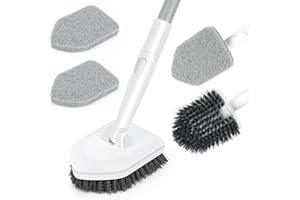 TAOPE Szczotka do szorowania z uchwytem, 2 w 1 mop z uchwytem 123 cm szara, sztywna szczotka z metalowym prętem do łazienki kuchni podłogi płytki wanna ściana