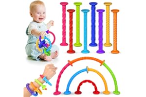 Baby Sensory Suction Bath Toys: 8pcs Slicone Baby Suction Cup Toys, LESONG No Mold Bath Toys, Toddlers Sensory Fidget Toys on Plane, Tactile Fine Motor Skill Toys Girls Boys