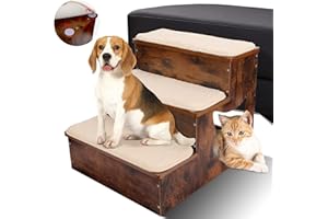 ZVONEMA ZNM Escalier pour Chien en Bois à 3 marches pour canapé et lit, escalier pour Animaux de Compagnie avec Tapis antidérapant pour Petits Chiens et Chats, Charge maximale de 80 kg