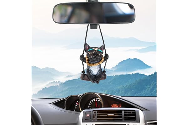 AKONE Accessoires de voiture à suspendre, rétroviseur de voiture pendentif décoration de voiture drôle miroir de voiture pendentif hommes et femmes accessoires créatif bouledogue mignon décoration