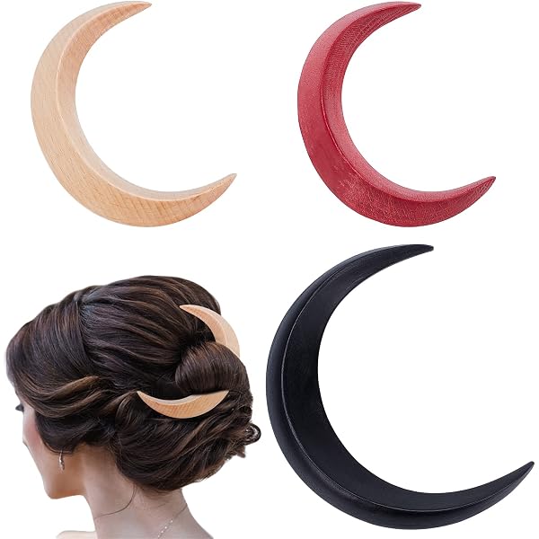 Handgeschnitzte Halbmond-Haargabel Aus Holz – Zwei Größen, Für Haare & Stylische Hochsteckfrisuren