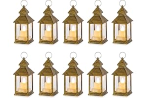 NUPTIO Vela Linternas Decoraciones Halloween: 10pcs Oro Parpadeo Led Velas Candelita Mini Linterna Colgante Con Adornos Navidad Vintage Marroquí Mesa Sala Estar Interior Al Aire Libre Ramadán