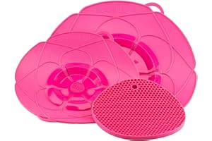 Kochblume Profi-Set für Töpfe von 14 bis 28 cm mit Bionic Multipad als Set in der bunten Box | Silikon Überkochschutz und Untersetzer/Topflappen (pink)