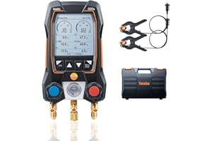 Testo 550s AC Manifold Gauge Set – Manifold Gauges Hvac and Refrigeration – Incl. 2 Wired Temperature Clamp Probes – AC Recharge Kit with superheat, subcooling with Bluetooth