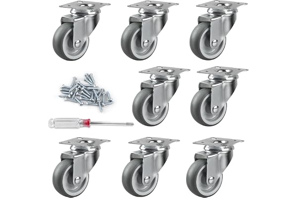 lalago Transporthjul i 8-pack, 50 mm-möbelhjul med svängplatta, maxvikt 50 kg per hjul, små hjul för lastpallar, möbler, skåp och annat, skruvmejsel och skruvar ingår