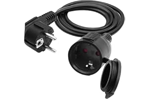 LANMINGLEL Outdoor Extension Cable with Schuko Plug 90 Degrees, Short AC Schuko Extension Cable, Power Cable, Socket Extension, Black, 3 x 1.5 mm², 16 A, 250 V, IP44 for Home, Office (90 Degrees, 2 M)