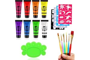 HORUILI Face Paint, UV Körperfarben Set, Schwarzlicht Bodypainting, 8 x 10 ml UV Farbe Schminke, Geeignet für Halloween, Karneval Körper und Gesicht leuchten im Dunkeln Neon Malerei