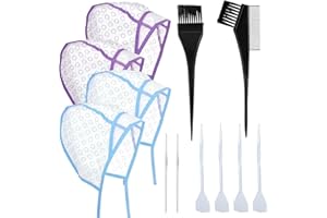 Bewudy 12 Pcs 4 Sets of Highlight Cap with Hooks, Hair Highlighting Caps, Highlight Hair Coloring Frosting Dye Kit for Salon Hair Dyeing Hairdressing (Purple+Blue)