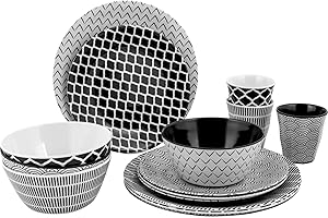 Bo-Camp - Vajilla - Mix & Match - 16 Piezas - Negro/Blanco