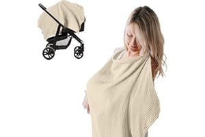 AXBEEAX Nursing Cover for Breastfeeding Breathable Cotton Baby Breast Feeding Covers Infant Car Seat Blanket and Stroller Coverall (Khaki)