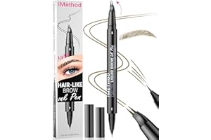 iMethod Curved Eyebrow Pen - Eyebrow Pencil, Brow Pencil 2-in-1 Dual-Ended Microblading Eyebrow Pen with Micro-Fork-Tip and Precise Brush-Tip Create Natural Hair-Like Brows, Last All-Day, Light Brown