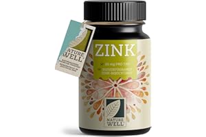 ‎NATUREWELL Zink 25mg - 365 Tabletten (vegan) mit Zinkbisglycinat (Zink-Chelat) für höchste Bioverfügbarkeit - laborgeprüft, hochdosiert - 1 Jahresvorrat - NatureWell