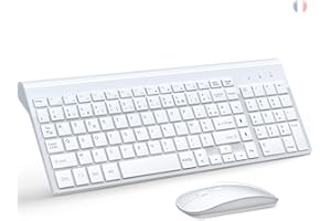 TopMate Ensemble Clavier avec Couvercle et Souris sans Fil Ultra-Mince, 2.4G Silent Compact 2400DPI Pleine Taille, Piles 2 AA et AAA, pour PC/Laptop/Windows/Mac - Blanc