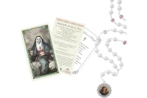 TRENDZEEN Our Lady of Sorrows Rosary - Our Lady of Sorrows Card, The Lord's Prayer Card -Faux Pearl Style 7 Sorrows of Mary Rosary Beads - Seven Sorrows Rosary Beads - Our Lady Of Tears Chaplet Rosary - 3 Items