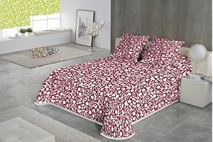 SABANALIA - Colcha Estampada Letras (Disponible en Varios tamaños y Colores) - Cama de 105-200 x 280 cm, Rojo