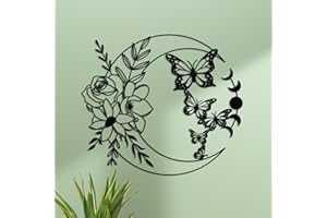 ruelen Moon Butterfly Metal Wall Decor, Boho Wall Art, Flower Wall Art for Indoor Living Room Bedroom and Outdoor Garden Yard Fence Decoration (Moon Butterflies)