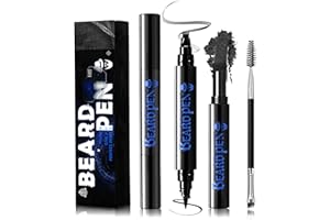 NewBang Beard Pencil Filler For Men,4 Tip Beard Filler Pen Kit Beard Pen,Waterproof and Longlasting Beard Pen,Creates Natural Looking Moustache,Beard& Eyebrows(Black,2PCS)