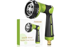 FANHAO Hose Pipe Spray Gun Heavy Duty,100% Metal Garden Hose Gun with 8 Spray Patterns,High Pressure Hose Nozzle Thumb Control On Off Valve for Lawn & Plant Watering,Car & Pet Washing - Green