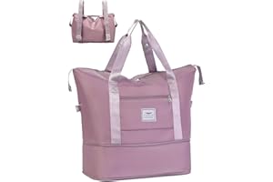 FIORETTO Womens Expandable Gym Tote Bag Duffle Bag with Wet Pocket, Travel Bag Weekend Overnight Bags with Double Shoulder Strap, Water-resistant Carry On Bag Hospital Holdalls for Women Pink