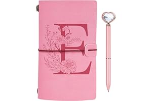 TOOZEN Regalo Diario in Pelle Iniziale, Diario di Viaggio Rosa, Taccuino in Pelle Rifillabile con Penna Diamante Cuore, Idee Regalo Compleanno, Ringraziamento, Natale per Donne Ragazze Amica Scrittori E