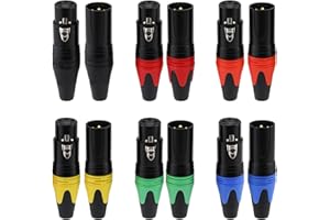 Greluma 6 Paar 3-polige XLR-Anschlüsse, 6-farbig gelötete XLR-Enden, männlich/weiblich Audio-Mikrofon-DMX-Stecker/Buchse, vergoldete Kupferkontakte