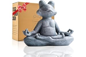 ‎YEOMOO Yeomoo Meditation Yoga Frosch Figuren Gartendeko für Draußen – Zen Garten Frog Deko Wohnzimmer für Balkon Zimmer Home Dekoration Geschenke für Frauen/Männer/Mama Geburtstagsgeschenk Outdoor Grau 32CM