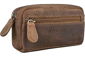 STILORD 'Neal' Genuine Leather Key Holder with RFID Protection - Mini Coin Purse, Small Card Holder and Key Ring, Colour:Middle Brown