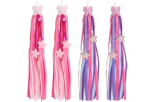 YPLANGENT cykeltillbehör barn 2 set styrefransar för flickor, färgglada polyester streamers med stjärna och fjäril för barncy
