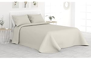 Liniva Home Colcha Bouti Termosellada para Verano y Entretiempo. 100% Microfibra Extra Suave - Modelo Mallorca. Colcha Cubre Cama Multiusos. Incluye una Funda de cojín. Cama 105-200x265cm Beige