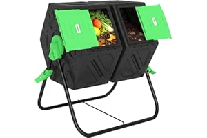 Outsunny Compostador Giratorio de 130L Contenedor de Compostaje de Jardín de Doble Cámara Compostadora con Aberturas de Ventilación y Patas de Acero 67x60x77 cm Negro
