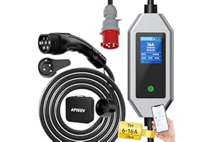 AFYEEV Cargador EV Mobile Wallbox de 11 kW Tipo 2, 7 m | 6-16A | Cable de Carga trifásico Tipo 2 Schuko con Enchufe CEE y función de conexión App, Cable de Carga Tipo 2 con Carga retardada de 1-15 h