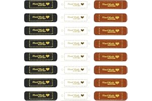 Yijunmca 60pcs PU Leather Tags Handmade with Love Labels Faux Leather Sew on Label Embellishment Knit Accessories with 2 Holes for DIY Crafts Crochet Knitting Hats Jeans Bags Shoes, Black White Brown