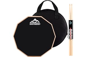 EASTROCK Almohadilla de batería de práctica, almohadilla silenciosa de doble cara de 12 pulgadas, tambor de goma con baquetas y bolsa de almacenamiento para principiantes, color negro