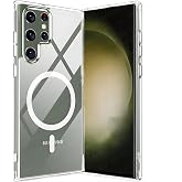Ehr. Samsung Galaxy S24 Ultra Uyumlu Kamera Korumalı Magsafe Wireless Şarj &Ouml;zellikli Sert Sararmaz Kristal Şeffaf Kılıf (Şeff