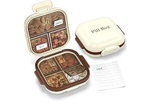 Kimsky Tablettenbox 7 Tage, Medikamentenbox 7 Tage 7 Fächern, Pillendose Klein für Unterwegs, Lichtdichte Pillendose 7 Tage Morgens Abends für Medikamente, Fischöl, Vitamine usw - Cremefarben