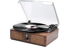 Udreamer Platine Vinyle, Tourne-Disque avec Haut-parleurs intégrés et entraînement par Courroie Bluetooth, phonographe Vintage avec 3 Vitesses Café en Bois