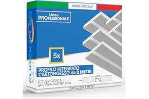 Eurekaled – 5pz Profilo in alluminio per strip led 2mt - Integrato in lastra di cartongesso spessore 12,5mm - Struttura pronta da incasso e montaggio - Taglio di luce con copertura opaca - A scomparsa