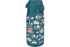 Ion8 Gourde Enfant, Inox Léger, 400ml, Non Isolé, Anti-Fuite, Facile à Ouvrir, Verrouillage Sécurisé, Lavable au Lave-Vaisselle, Poignée de Transport, Acier Inoxydable, Véhicules De Secours