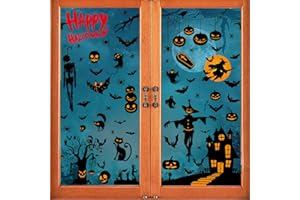 AMEHOAT 105PCS Halloween Window Clings Stickers, 9 Sheet Halloween Bats Spiders Window Decorations, PVC Reusable Window Decals Ghost Spider Pumpkin Halloween Stickers for Halloween Party