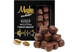 Mughe Gourmet Delicias Turcas de Pistacho y Chocolate - Delicias turcas de lujo recubiertas de chocolate - Caja de regalo gourmet de 300g/10.6oz - Perfecto para ocasiones especiales